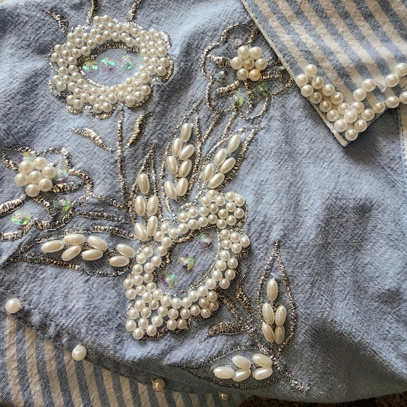 Vintage beaded blue striped romper shorts - Picture 3 of 15